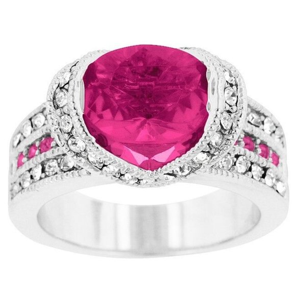Pink Cubic Zirconia Art Deco Cocktail Ring Size 8 Statement Silver Plated - Picture 3 of 16